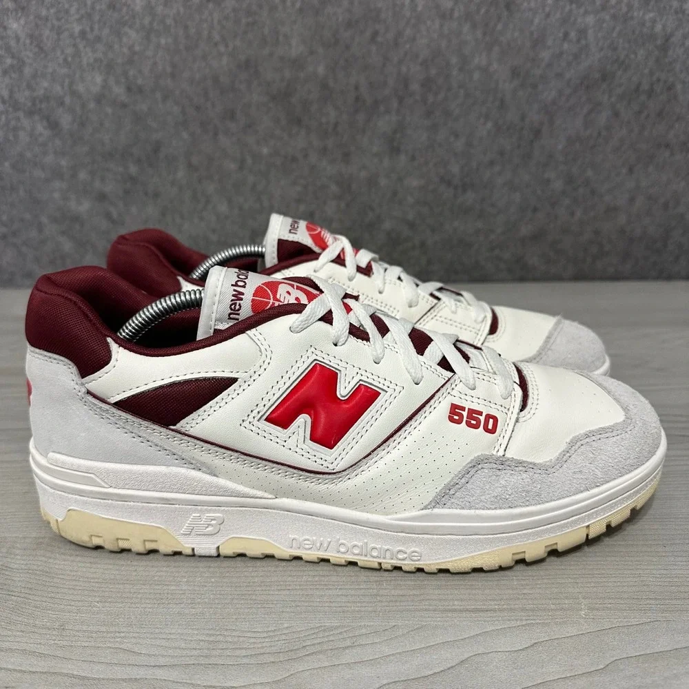 New Balance 550 Sneakers Mens Size 12 Sea Salt‎ True Red Leather Suede Classic